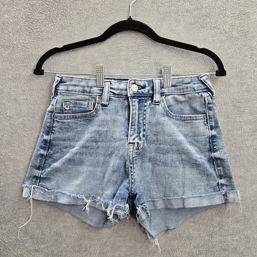 True Religion Women Shorts 26 Light Blue Denim Jennie Curvy Casual Frayed Hem